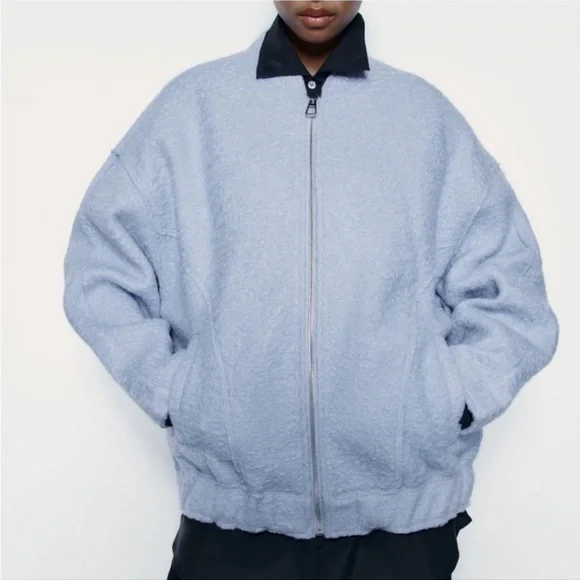 ZARA OVERSIZED BOUCLE BOMBER in size XS-S - Picture 3 of 6